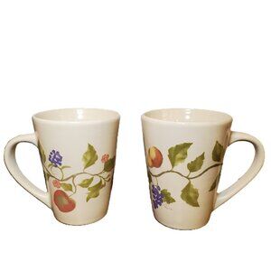 Vintage Four Star Stoneware Coffee Mug Tea Cup Fruit Flower Retired Set Lot 2